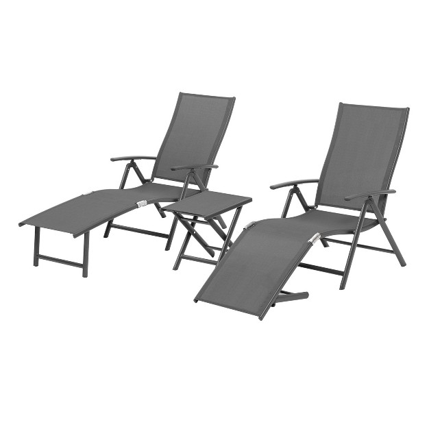 Outdoor Aluminum Folding Adjustable Chaise Lounge Chairs And Table Set Crestlive Products