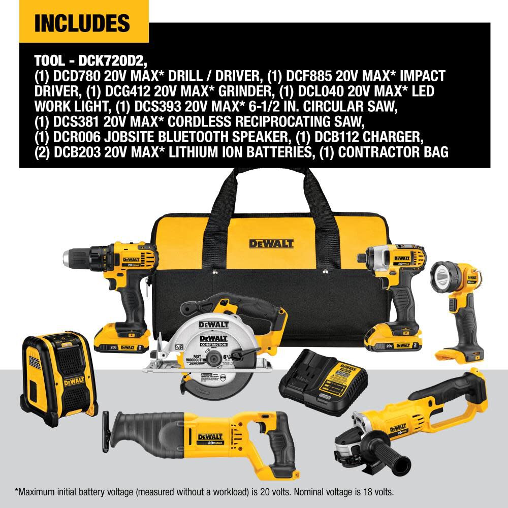 DEWALT 20 V MAX Compact 7 Tool Combo Ki DCK720D2 from DEWALT