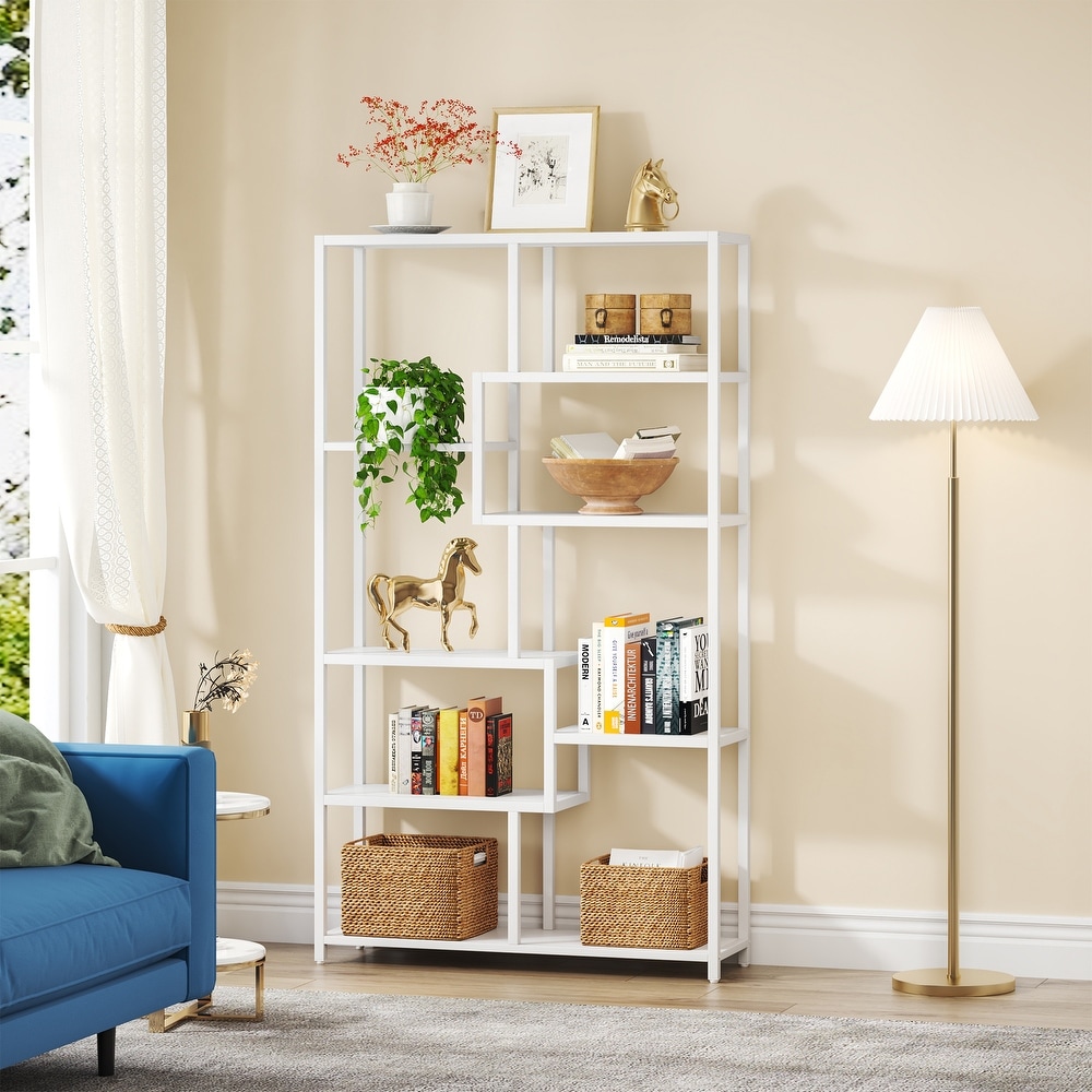 Bookshelf Bookcase  Gold 8 Open Shelf Etagere Bookcase with Faux Marble