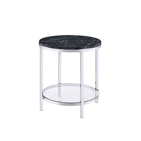 TiramisuBest End Table， Faux Black Marble and Chrome Finish 82477