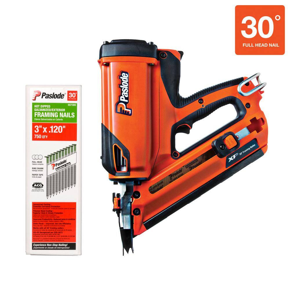 Paslode CFN325XP Lithium-Ion Battery 30-Degree Cordless Framing Nailer Combo Kit Includes 750Pk HDG Framing Nails 906300HG