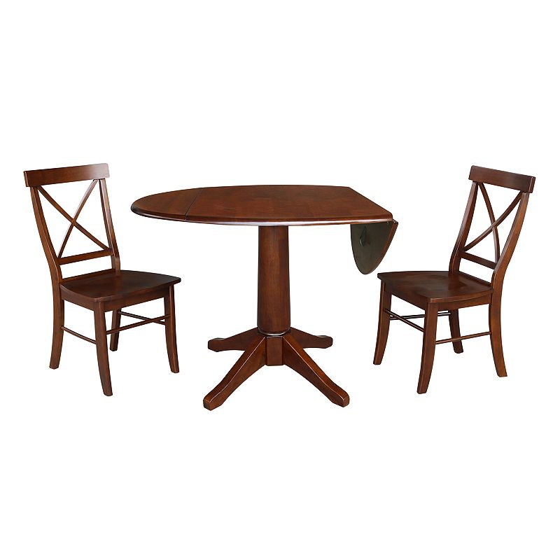 International Concepts Round Pedestal Drop-Leaf Dining Table and Chair 3-piece Set