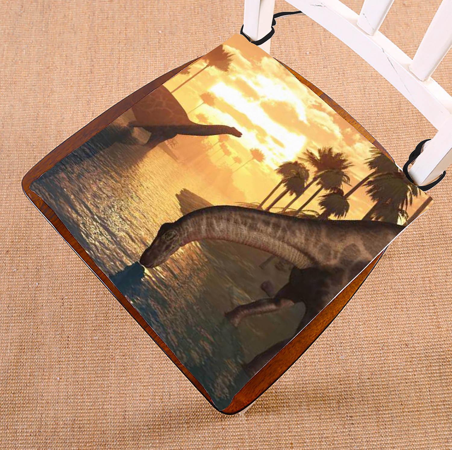 Dicraeosaurus Dinosaurs In A Sunrise Landscape Seat Cushion Chair Cushion Floor Cushion Twin Sides 50x50 Cm