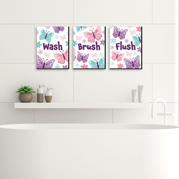 Big Dot Of Happiness Beautiful Butterfly Floral Kids Bathroom Rules Wall Art 7 5 X 10 Inches Set Of 3 Signs Wash Brush Flush