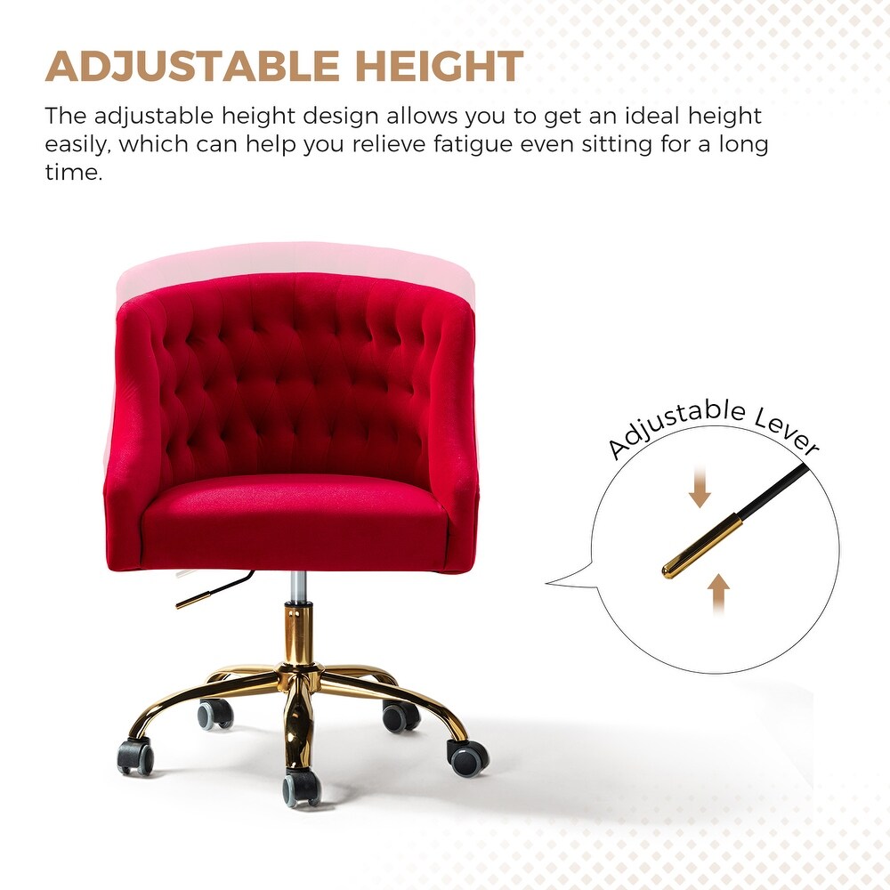 Modern Velvet Tufted Office Chair with Gold Metal Base by HULALA HOME