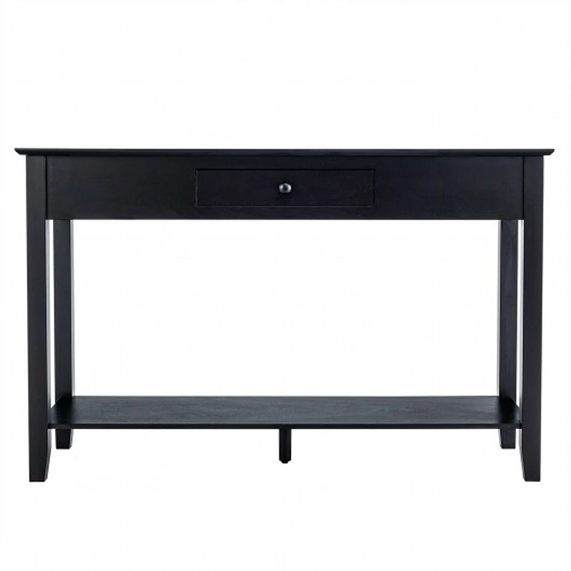 Console Sofa Side Accent Table with Drawer Shelf-Black