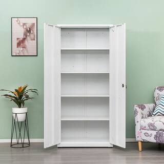 🎉Limited Time Offer🎉White Metal Storage Cabinet with 2-Doors and 4 Shelves Lockable Tall Cabinet for Home Office Garage Kitchen Pantry ZT-W25262850