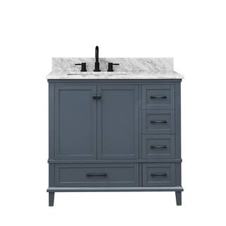 Home Decorators Collection Merryfield 37 in. W x 22 in. D x 35 in. H Bathroom Vanity in Dark Gray with Carrara White Marble Top 19112-VS37-DG