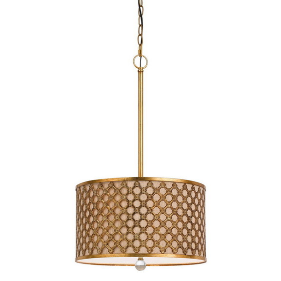 Benjara BM224895 Fabric and Metal Pendant with Geo...