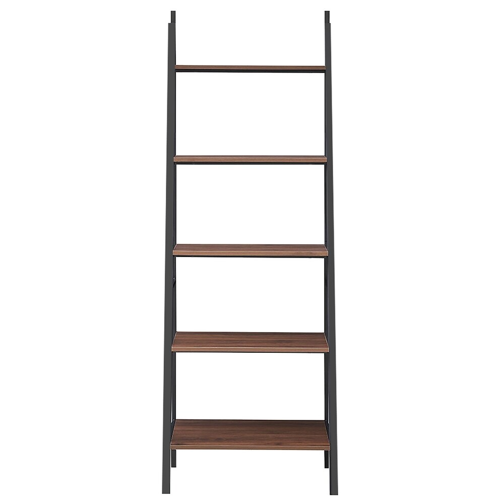 Costway Industrial Ladder Shelf Rustic 5 Tier Leaning Bookshelf Wood   See Details