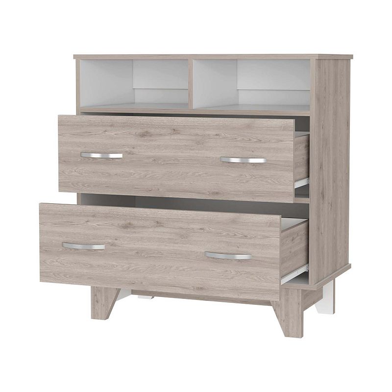 Portobelo Two Drawer Dresser， Two Shelves， Superior Top， Four Legs