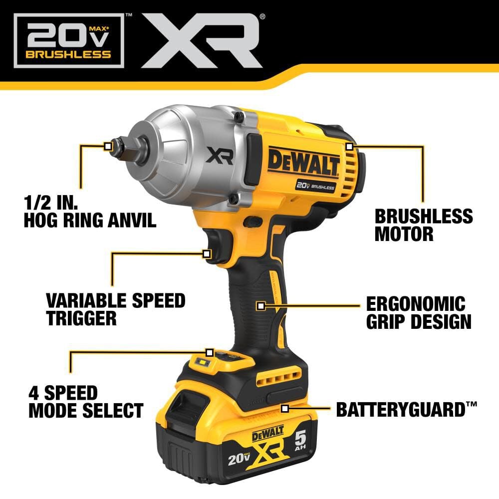 DEWALT 20V MAX XR 1/2" High Torque Impact Wrench Kit DCF900P2 from DEWALT