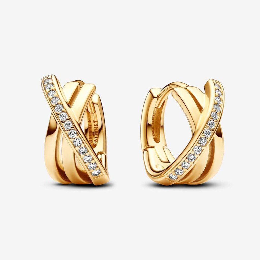 PANDORA  Crossover Pavé Hoop Earrings - Gold