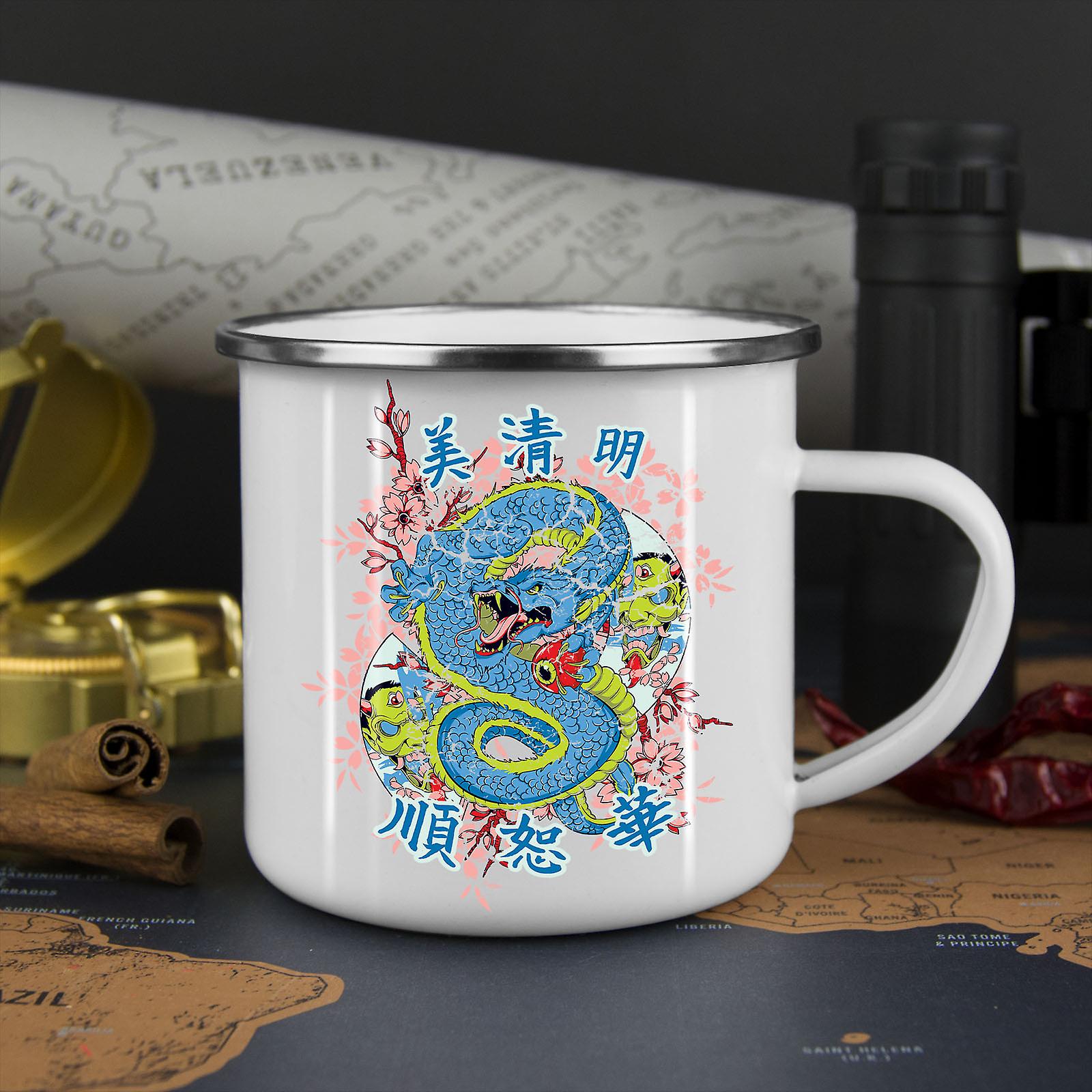 Dragon Chinese Legend NEW WhiteTea Coffee Enamel Mug10 oz | Wellcoda