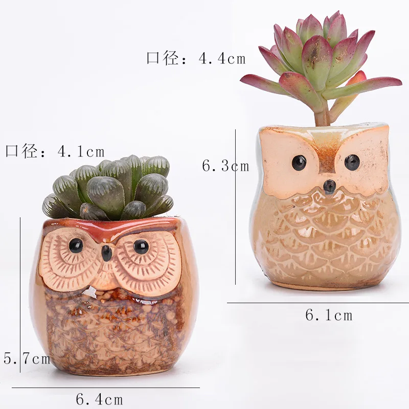 Animal Flower Pot Mini Ceramic Owl Flower Pot Set