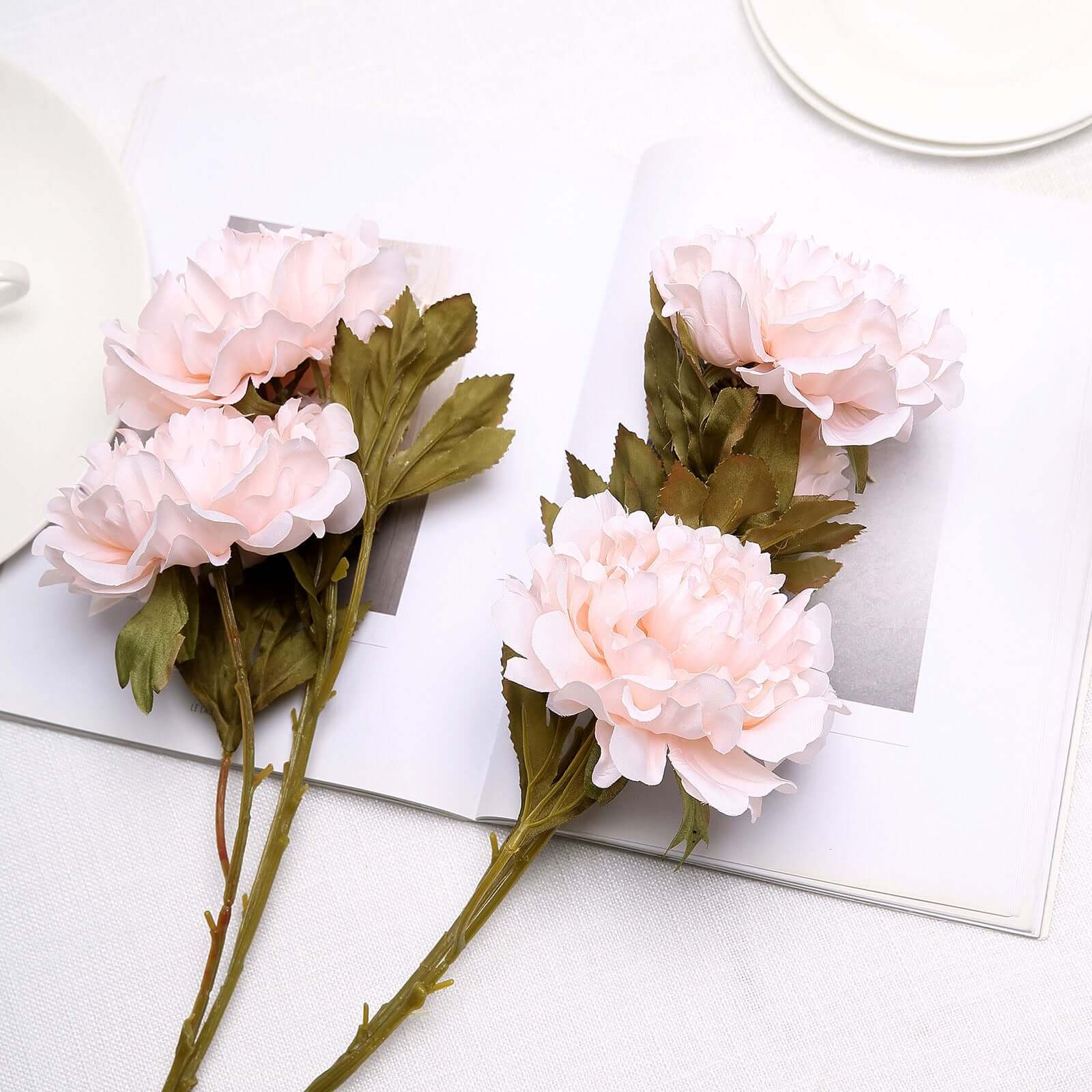 2 Bushes Blush Artificial Silk Peony Flower Bouquets 29