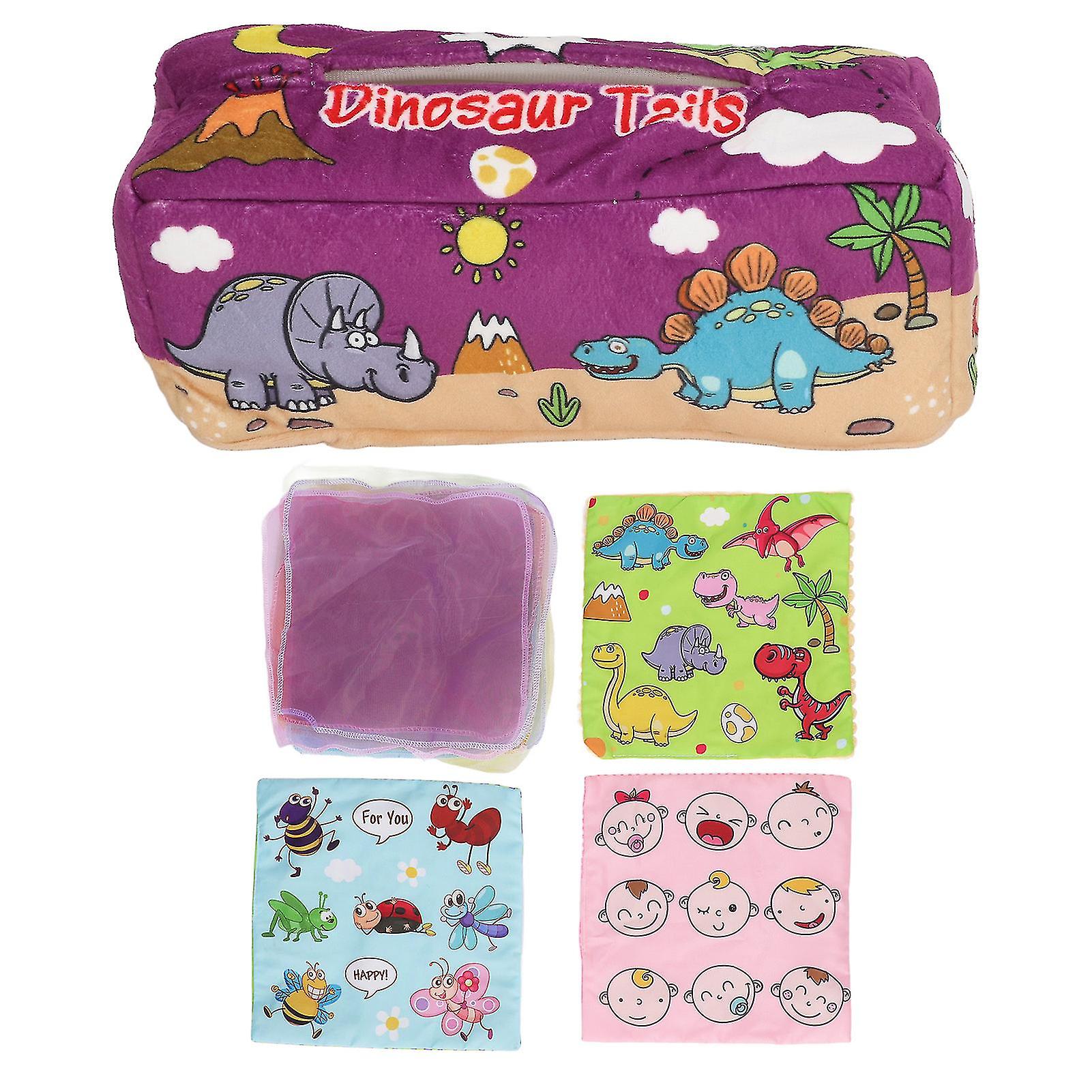 Baby Tissue Box Improve Sensory Skills Safe Fun Plush Sensory Tissue Box Baby Toy Dinosaur Pattern Early Education Toys