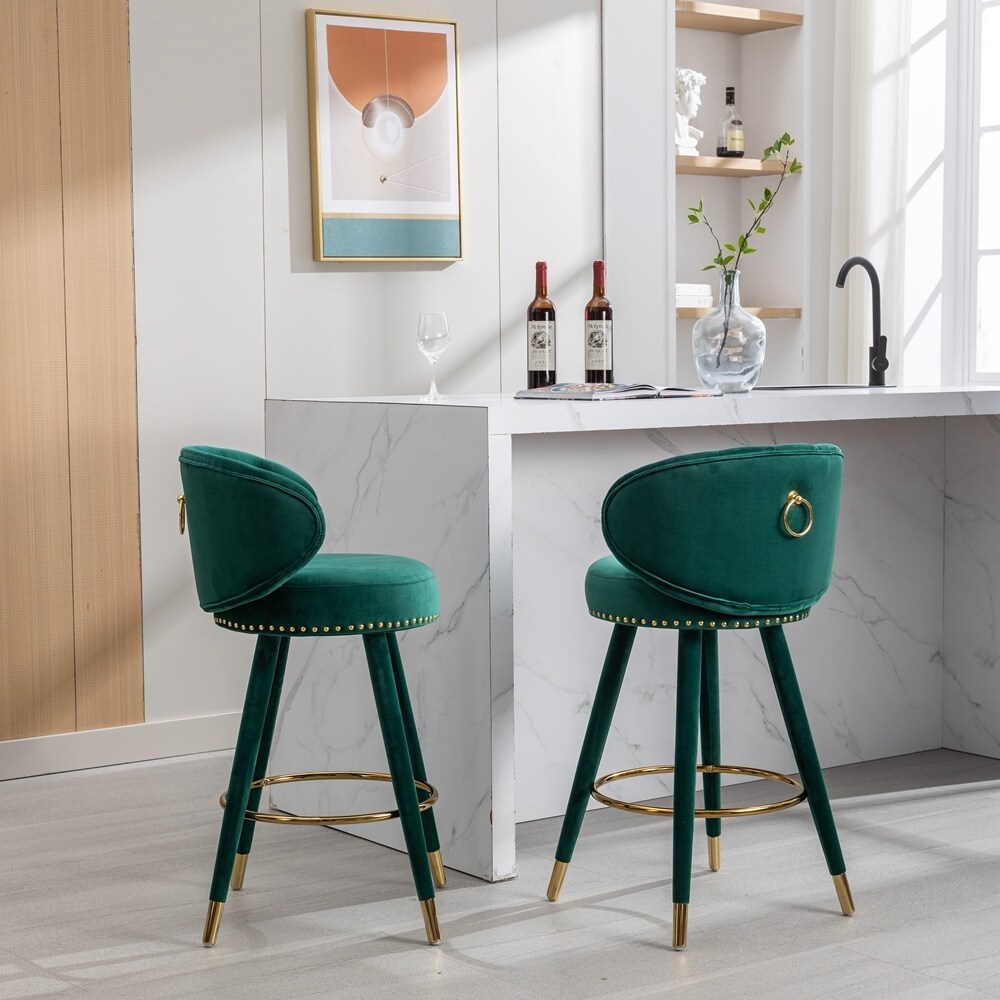 Counter Height Bar Stools Set of 2 for Kitchen Counter Solid Wood Legs with a fixed height of 360 degrees