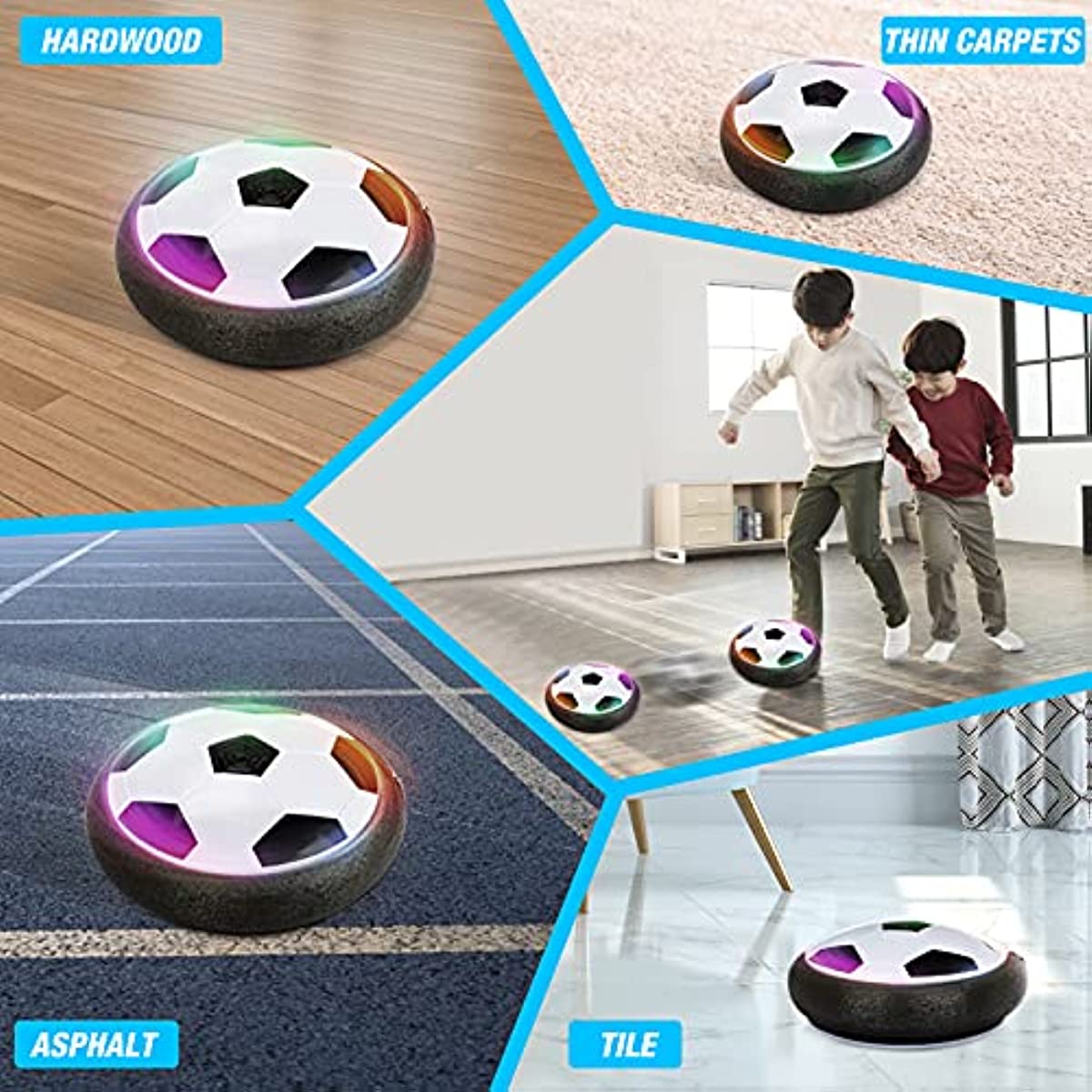 Ruohey Hover Soccer Ball Toys  LED Hover Ball with Foam Bumper Inflatable Soccer Toys Indoor Battery Operated Air Floating Hovering Disc for Girls and Boys, Soft Foam Bumpers, Ages 3-13