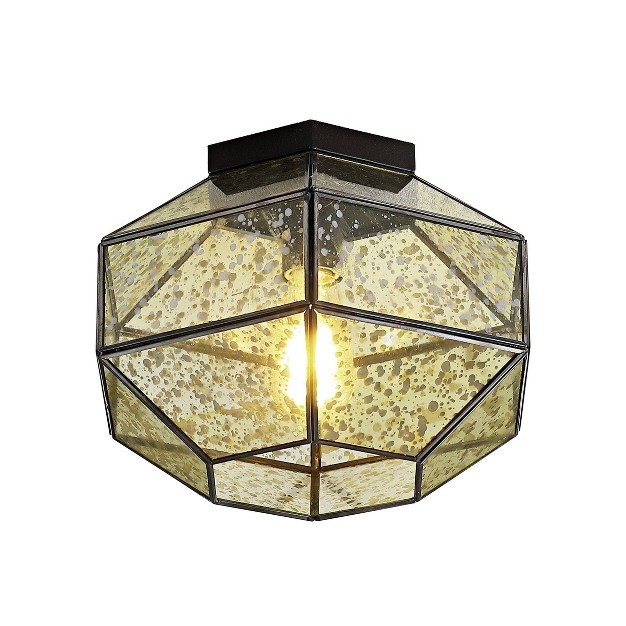 1 light Evelyn Vintage Farmhouse Iron glass Led Flush Mount Oil Rubbed Bronze Jonathan Y