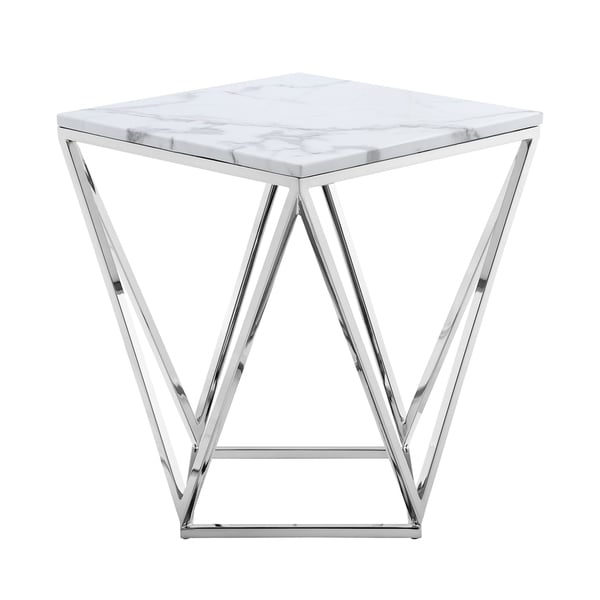 Silver Orchid Young White Marble End Table