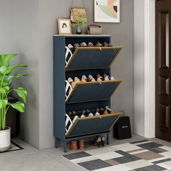 Rattan Shoe Organizer Shoe Storage Cabinet - - 35484468