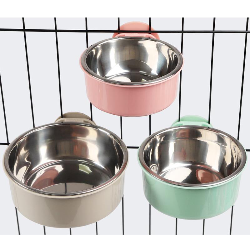 Ecosprial Removable Stainless Steel Hanging Pet Cage Bowl Food and Water Feeder Coop Cup for Birds， Rats， Guinea Pigs，Pink