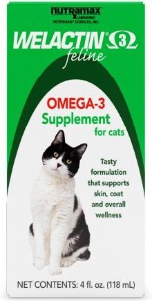 Nutramax Welactin Omega-3 Fish Oil Liquid Skin and Coat Supplement For Cats， 4-oz