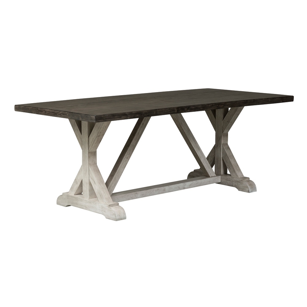 Willowrun Rustic White Weathered Gray 7 Piece Trestle Table Set