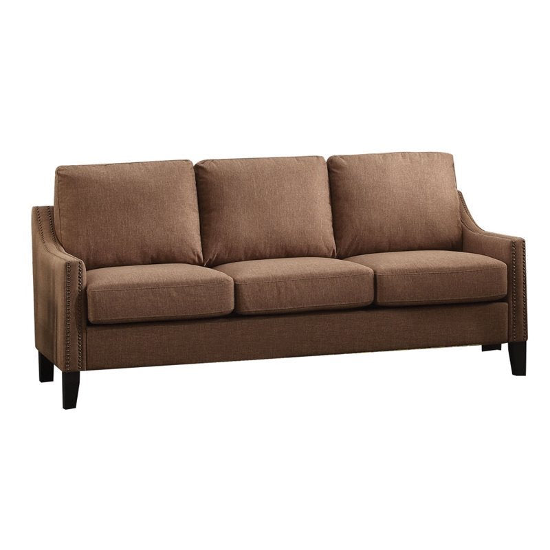 Bowery Hill Contemporary 3 Seat Linen Sofa in Brown