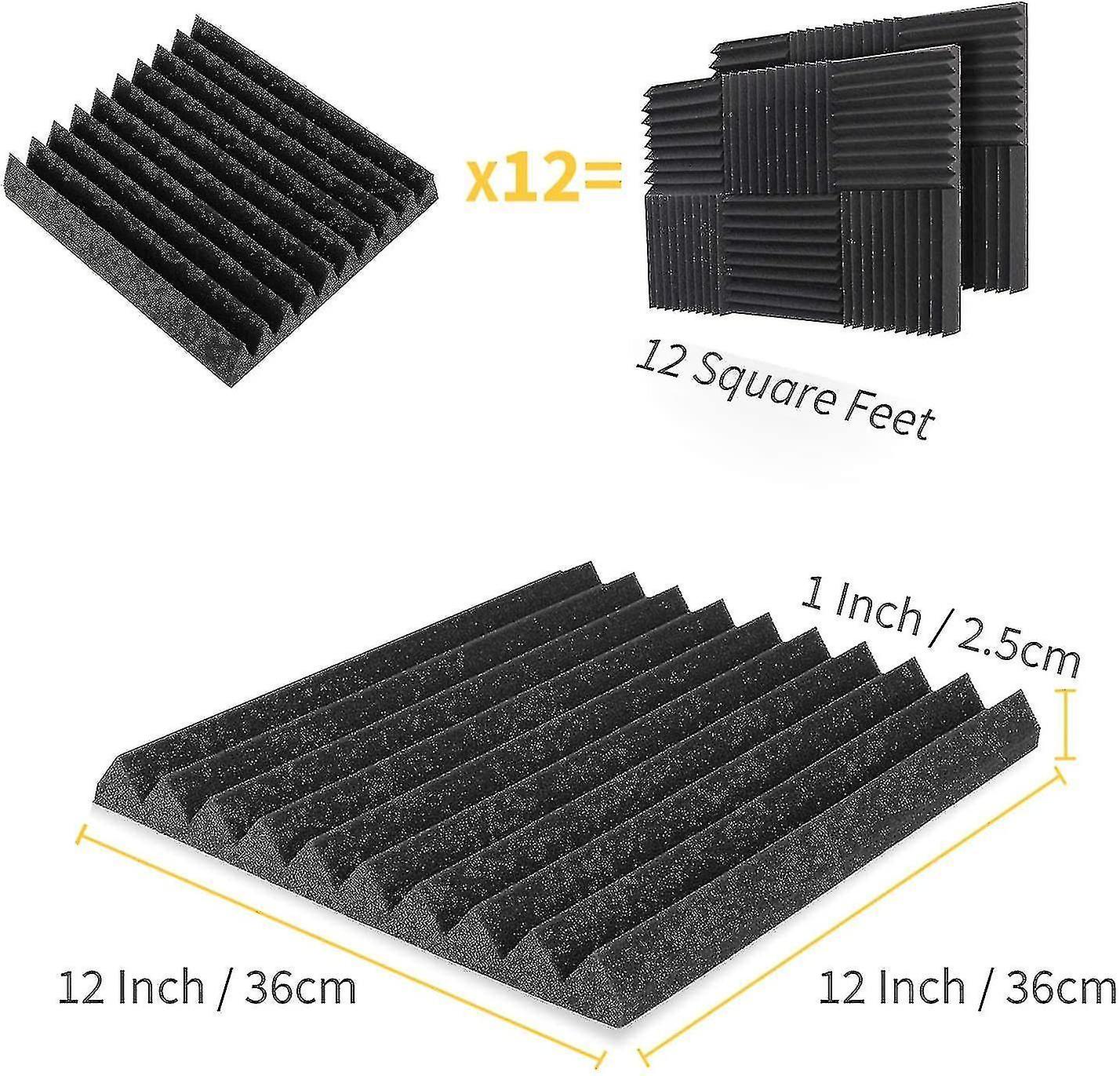 12-pack Acoustic Foam Panels Wedges， Fireproof Soundproofing Foam Noise Cancelling Foam For Stu