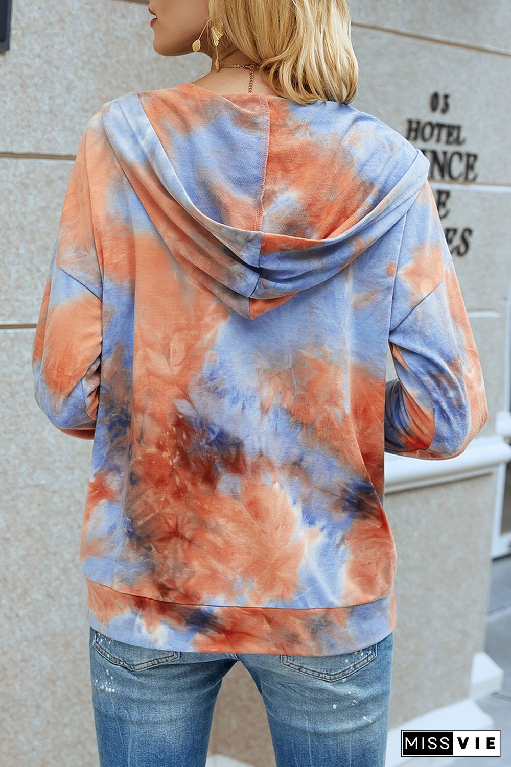 Tie Dye Zipper Long Sleeve Hoodie Coat