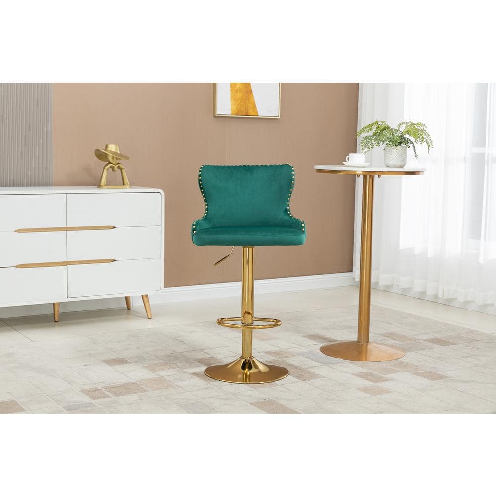 ANBAZAR Counter Height Bar Stool, Tufted Upholstered Bar Chair, Bar Stool with Nail Back and Footrest, Bar, Dining Area, Emerald WJZ-123A