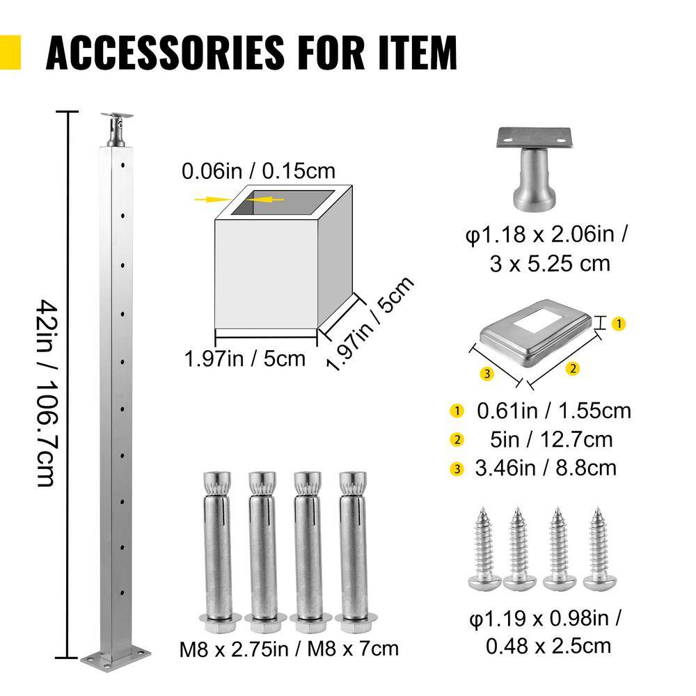 VEVOR Cable Railing Post 42 in. x 1.97 in. x 1.97 in. Stair Railing Kit wMounting Bracket Stainless Stair Handrail for Stair LGZYYK106.755Q4D0V0