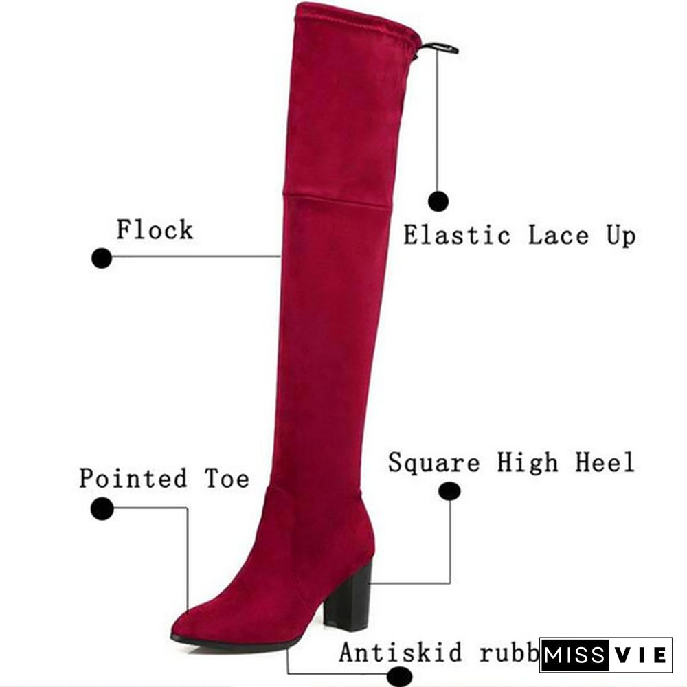 New Fashion Women Stretch Lace Up Slim Thigh High Boots Boots Ladies Over The Knee Winter Boots Botas Feminina High Heels Shoes