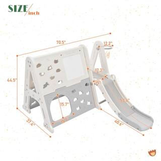 7-In-1 Gray HDPE Playset with Tunnel Climber Whiteboard Toy Building Block Baseplates Basketball Hoop LN20232361