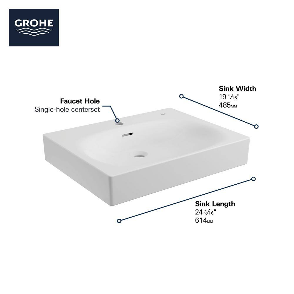 GROHE Eurocube Alpine White Wall Mounted Fireclay Single-Hole Bathroom Vessel Sink 39656000