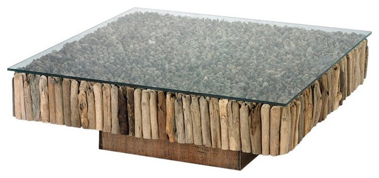 Melika Coffee Table  Natural Wood  Driftwood With 12Mm Tempered Glass Top   Rustic   Coffee Tables   by V.S.D Furniture  Houzz