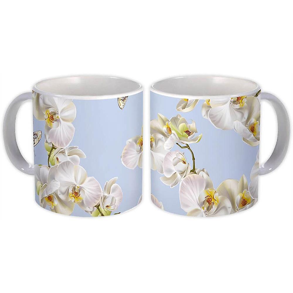 Gift Mug: White Orchid Cluster Flowers