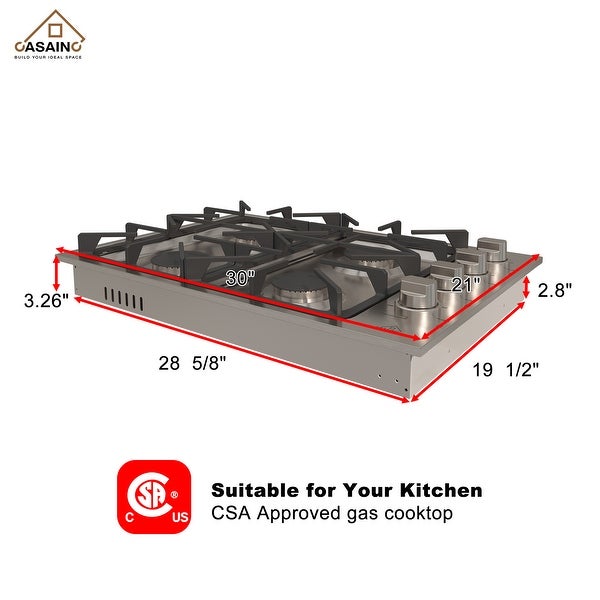 30-in 4 Burners Stainless Steel Gas Cooktop