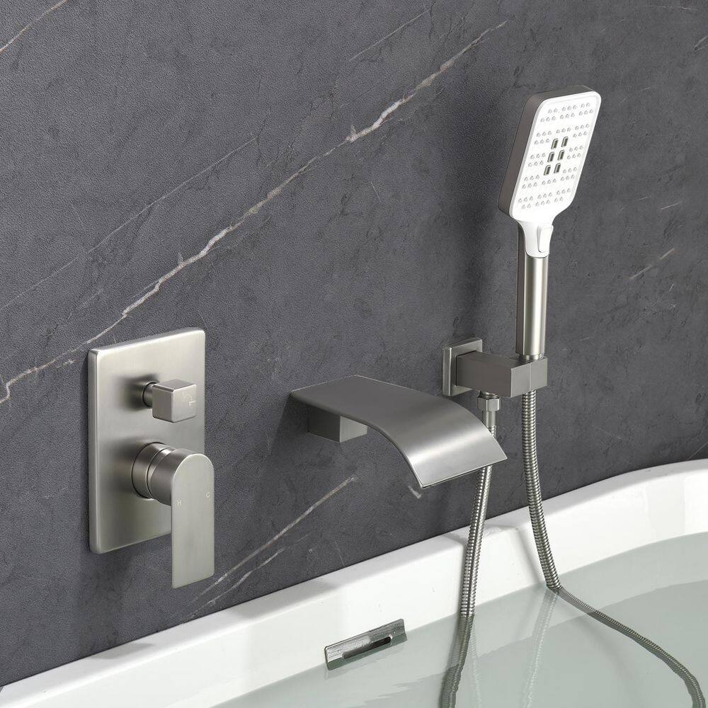 Nestfair Single-Handle Wall Mount Roman Tub Faucet with Hand Shower in Brushed Nickel SMD3016N