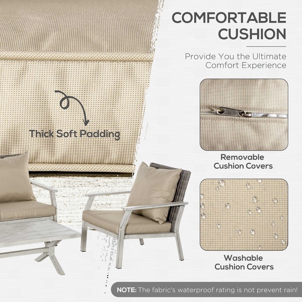 Outsunny 4 Pieces Patio Wicker Sectional Conversation Sets  Outdoor PE Rattan Aluminum Frame Loveseat Furniture
