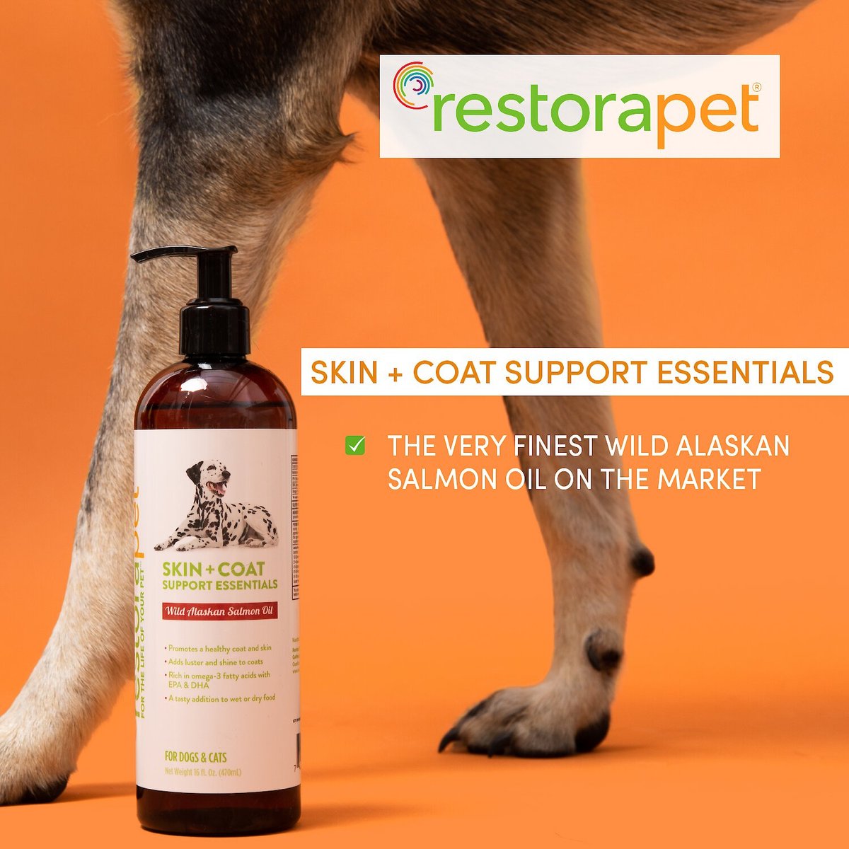 RestoraPet Skin + Coat Support Essentials Wild Alaskan Salon Oil Supplement  for Dogs， 16-oz bottle