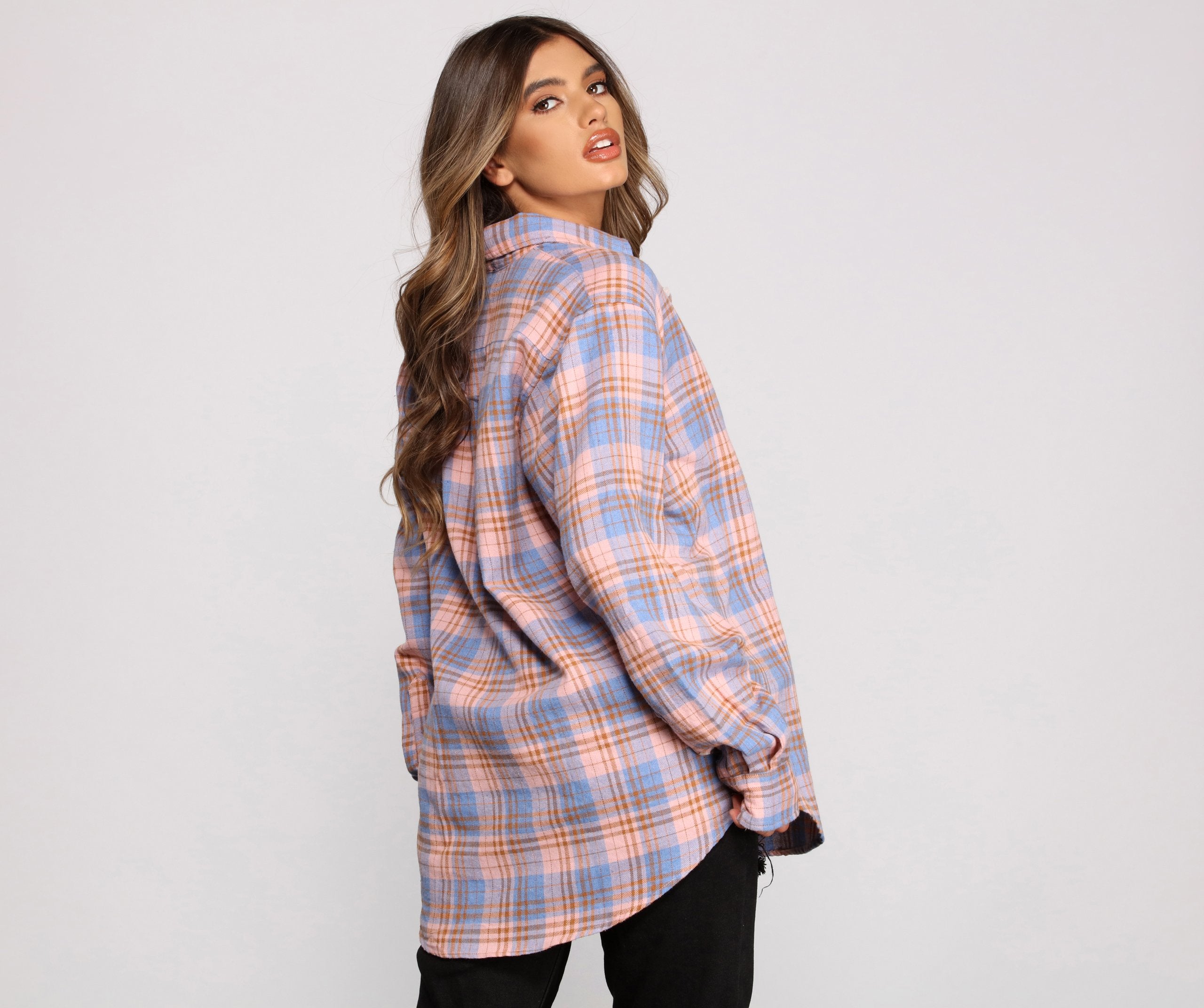 Effortlessly Edgy Mood Button-Up Flannel Tunic