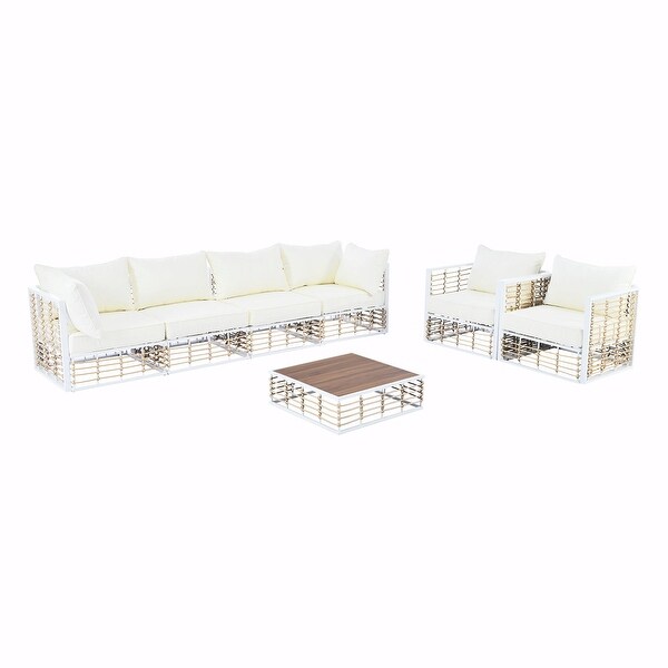 Modern Minimalist 7Piece Metal Patio Sectional Sofa Set