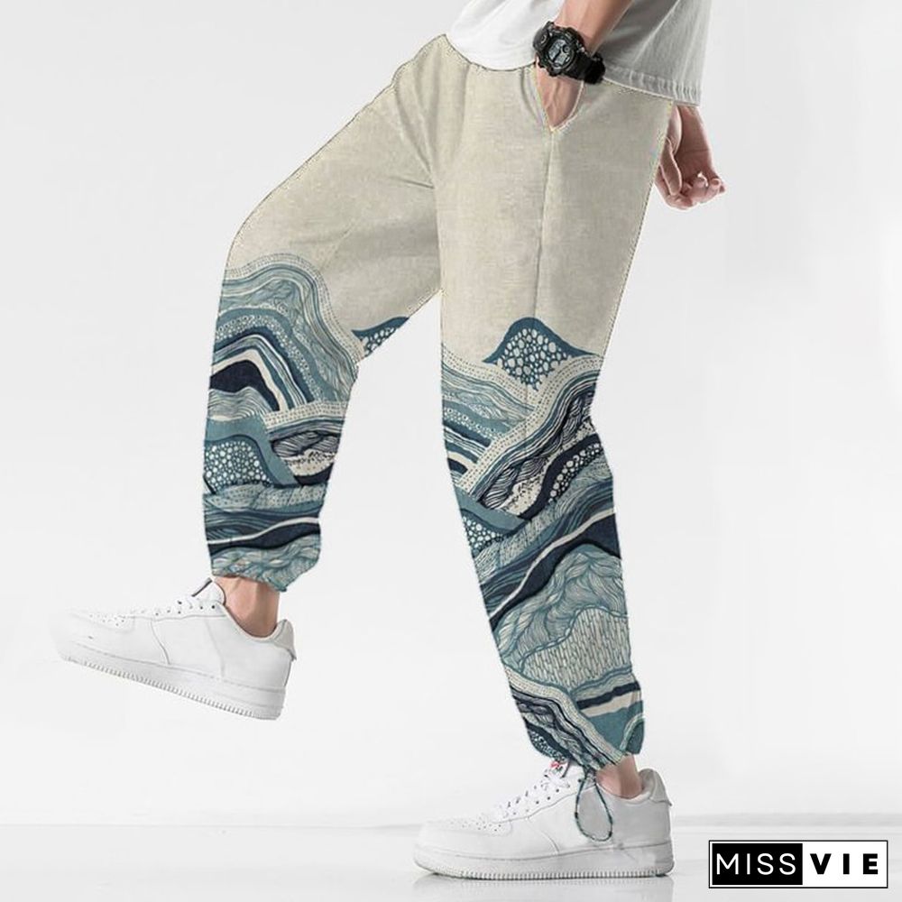 Men's Blue Mountains Japanese Art Print Pocket Sport Pants