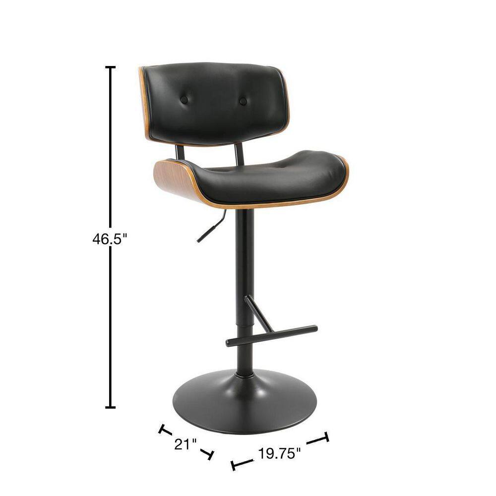 Lumisource Lombardi 34 in. Walnut and Black Adjustable Height Bar Stool BS-JY-LMB WL+BK