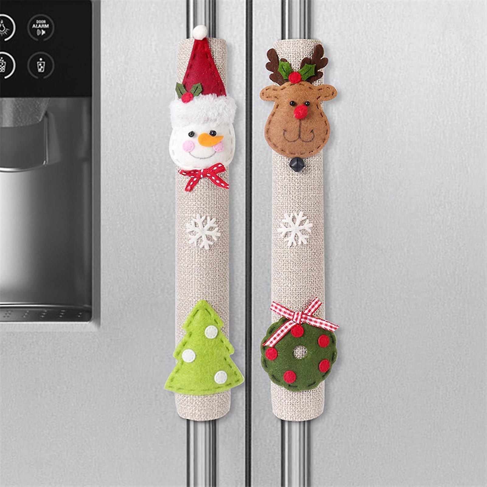 3pcs Christmas Fridge Handle Covers Snowman Door Handle Cover Microwave Oven