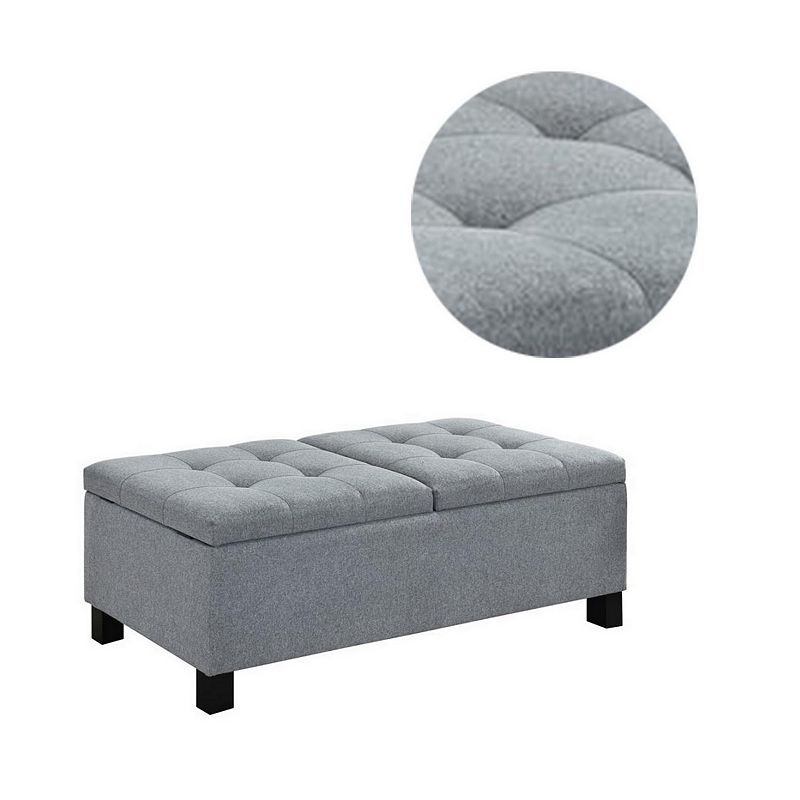 Wooden Ottoman with Hidden Storage Compartment， Gray and Black