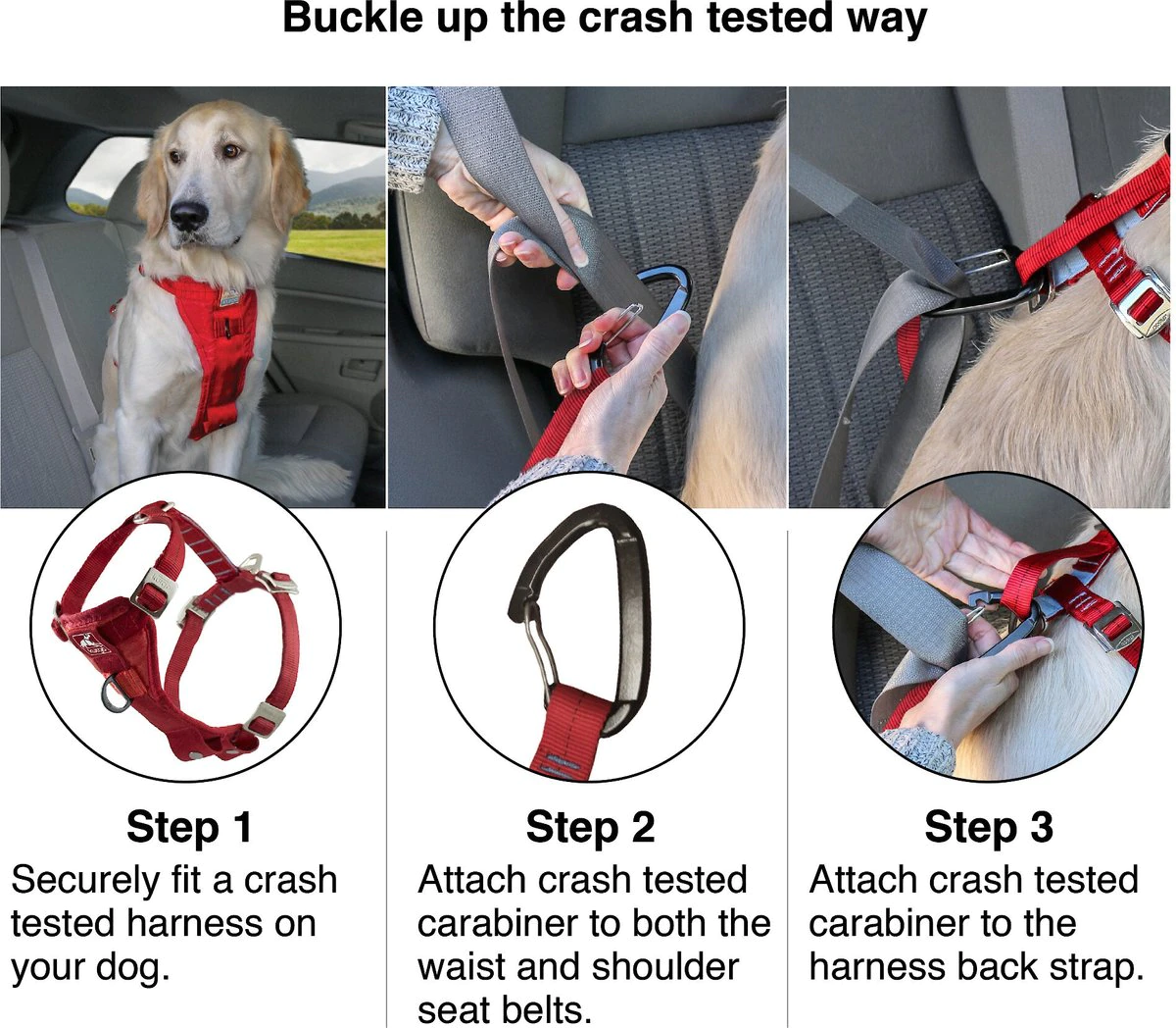 Dog Harness - Kurgo Tru-Fit Enhanced Strength Crash Tested Smart Car， Large， Red